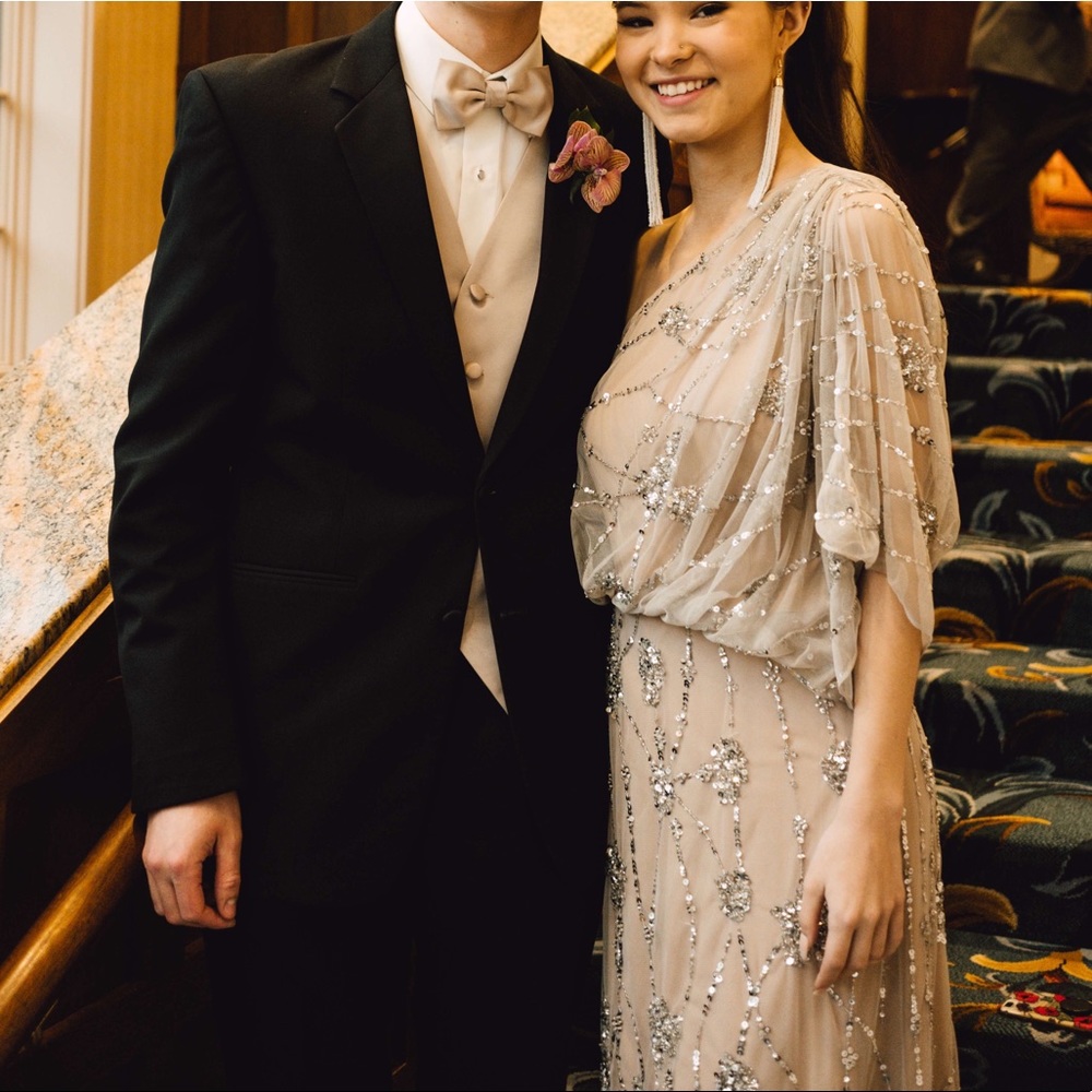 Adrianna Papell Sequined one shoulder gown